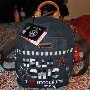 Nicole Lee Denim Backpack with Chic Embroidery
